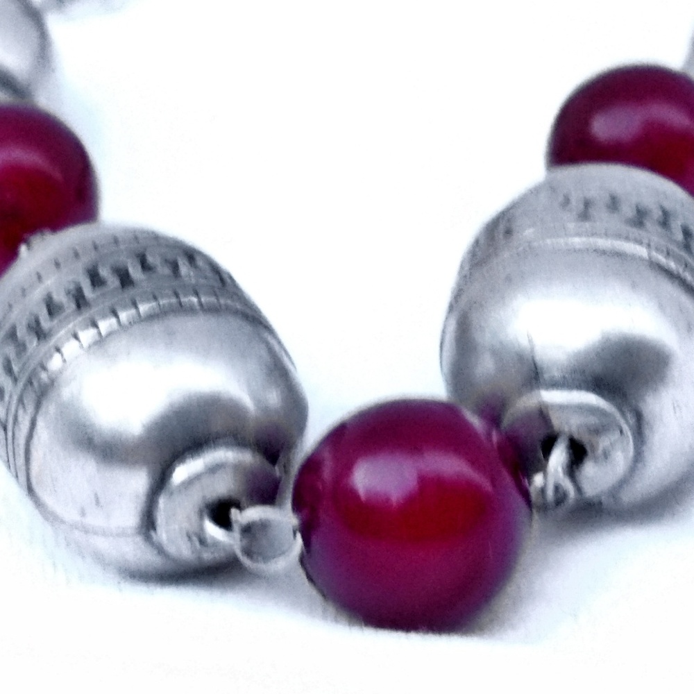 Vintage Silver and Catilan Tribal Bead Necklace - Picture 4 of 6